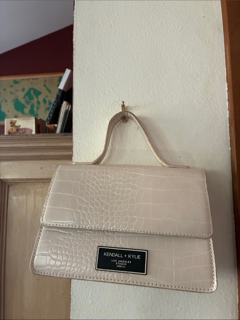 Kendall & Kylie Pale Cream Croc-Embossed Top-Handle Satchel